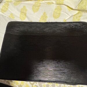 Louis Vuitton Black Leather Zip Pouch with Gold Hardware